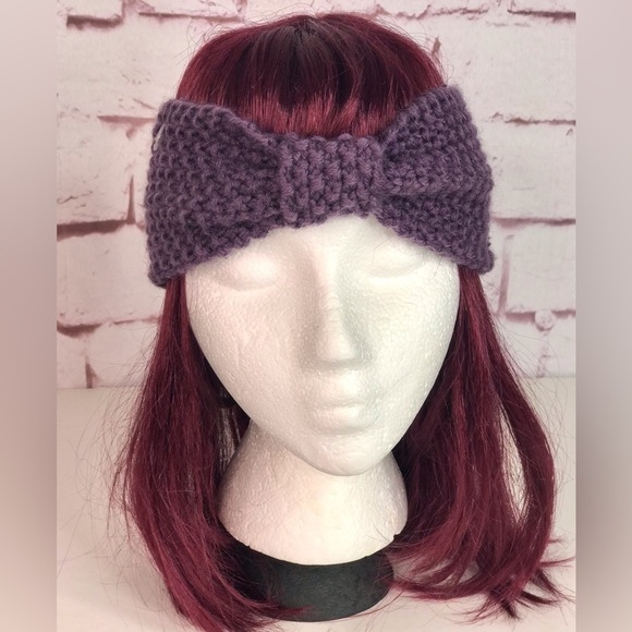 Knotted Bow Knit Headband Purple One Size - Picture 5 of 15